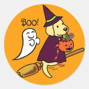 Sticker Rond Halloween Labrador Jaune Dessin 1