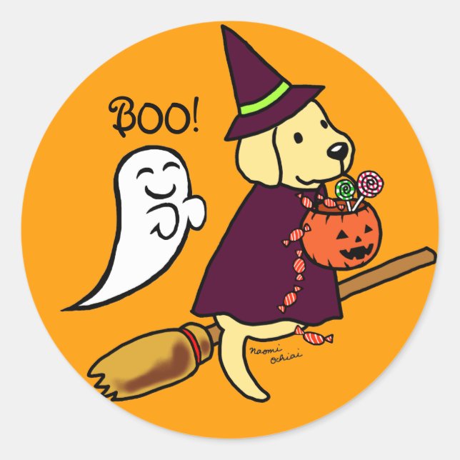 Sticker Rond Halloween Labrador Jaune Dessin 1 (Devant)