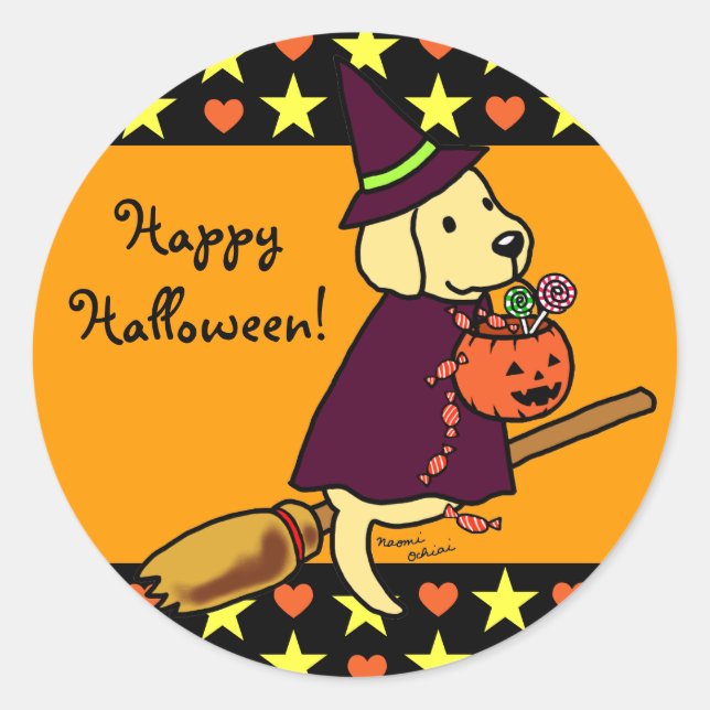 Sticker Rond Halloween Labrador Jaune Dessin 1 (Devant)