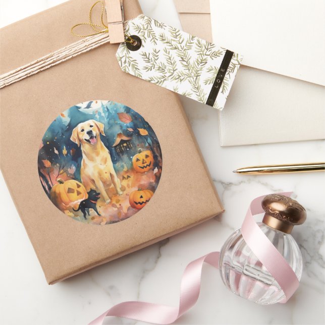 Sticker Rond Halloween Lappund Finlandais Avec Peur Citrouille (Cadeaux)