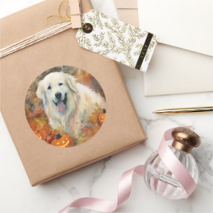 Sticker Rond Halloween les grandes Pyrénées avec la peur Citrou