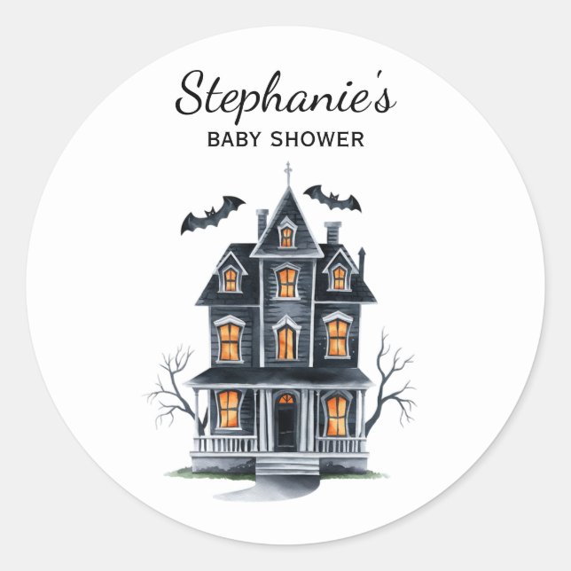 Sticker Rond Halloween Maison hantée Citrouille & baby shower (Devant)