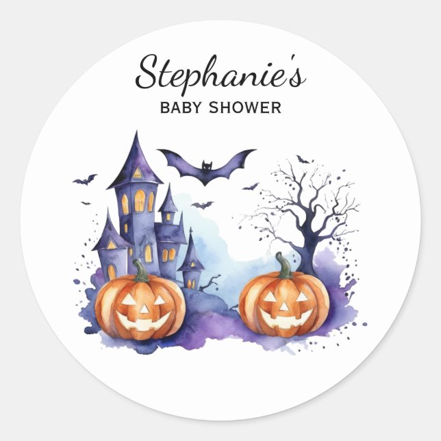 Sticker Rond Halloween Maison hantée Citrouille & baby shower (Devant)