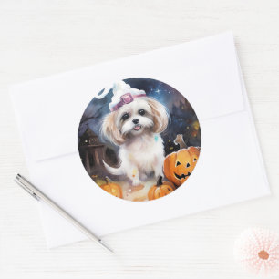 Sticker Rond Halloween Malti Tzu Avec Peur Citrouille