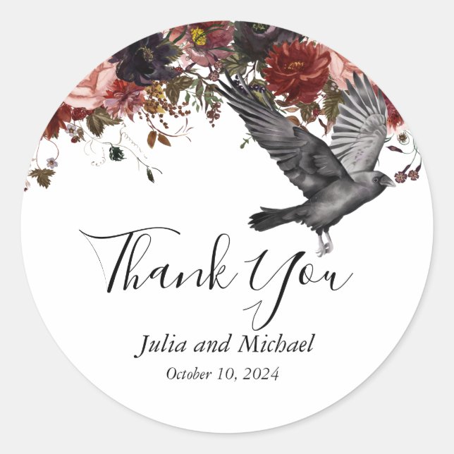 Sticker Rond Halloween Mariage de automne Aquarelle Merci Flora (Devant)