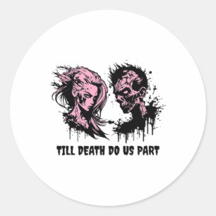 Sticker Rond Halloween Mariage Gothique Mariée Groom Zombies Ju
