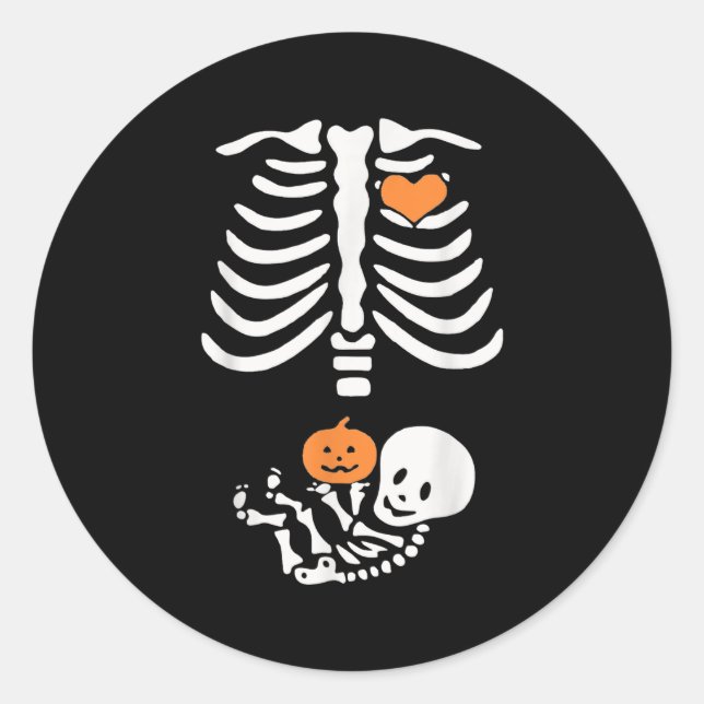 Sticker Rond Halloween Maternity Skeleton Baby Heart Pregnancy  (Devant)
