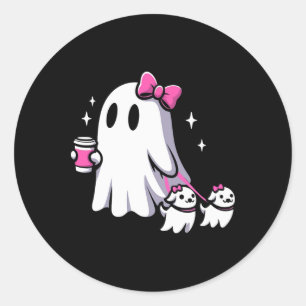 Sticker Rond Halloween mignon Fantôme Chien de marche Éffrayant