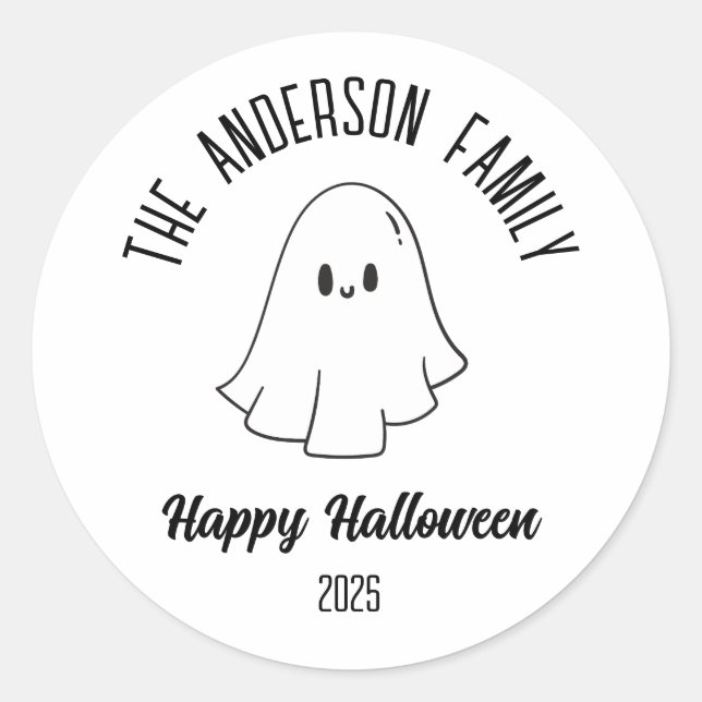 Sticker Rond Halloween mignon fantôme Nom personnalisé Année (Devant)
