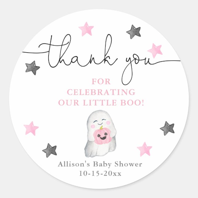Sticker Rond Halloween mignon fantôme rose blanc fille baby sho (Devant)