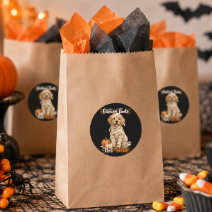 Sticker Rond Halloween Mignon Retriever Golden Momie Tours Noir