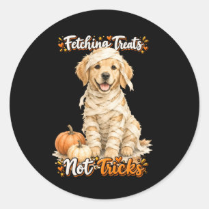 Sticker Rond Halloween Mignon Retriever Golden Momie Tours Noir