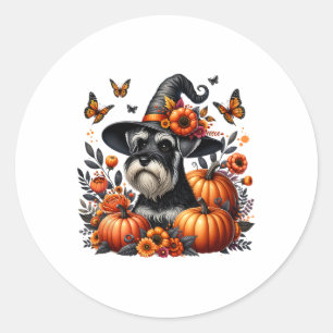 Sticker Rond Halloween Miniature Schnauzer Chien Citrouille Aut