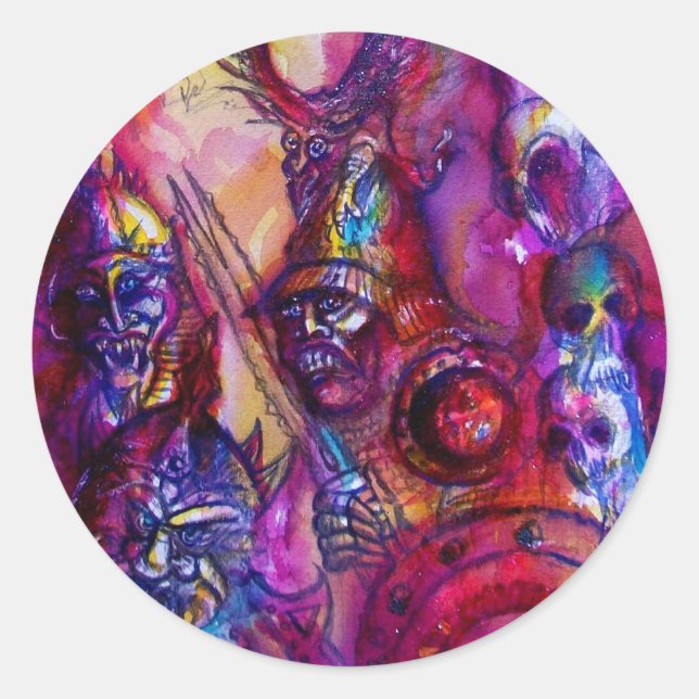 Sticker Rond HALLOWEEN MONSTERS / ORK WAR Imaginaire rouge viol (Devant)