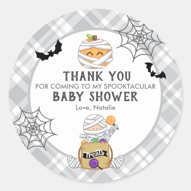 Sticker Rond Halloween Mummy Baby shower merci (Devant)