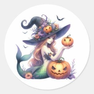 Sticker Rond Halloween Mystical Mermaid Girl