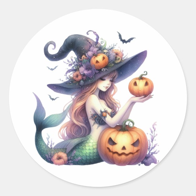 Sticker Rond Halloween Mystical Mermaid Girl (Devant)