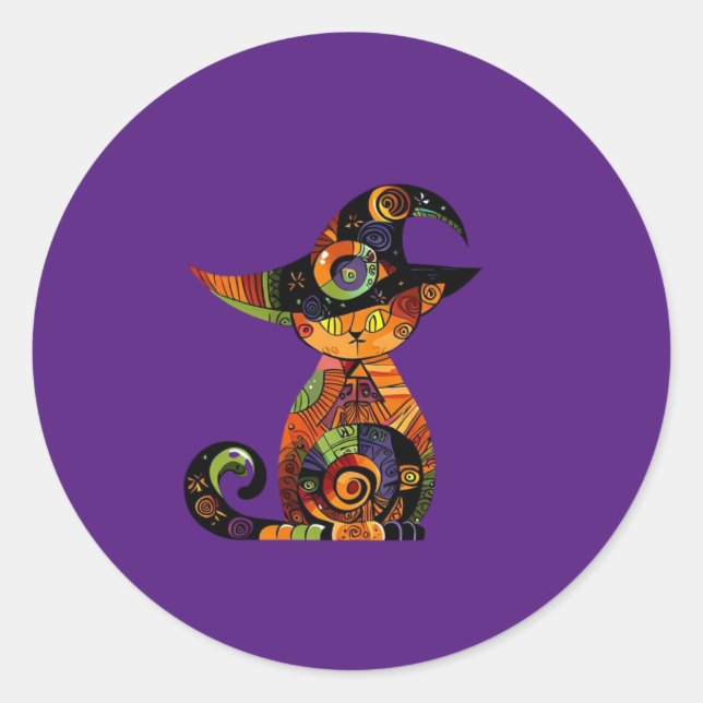 Sticker Rond Halloween/mystique/chat/chute (Devant)