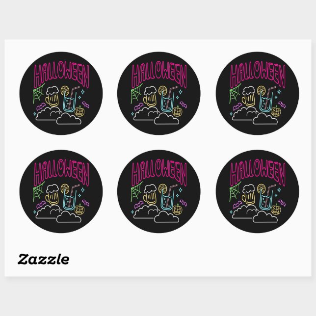 Sticker Rond Halloween Neon Glow Look Beer Boire Party (Feuille)