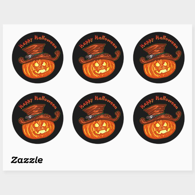 Sticker Rond Halloween Neon Glow Look Citrouille Party (Feuille)