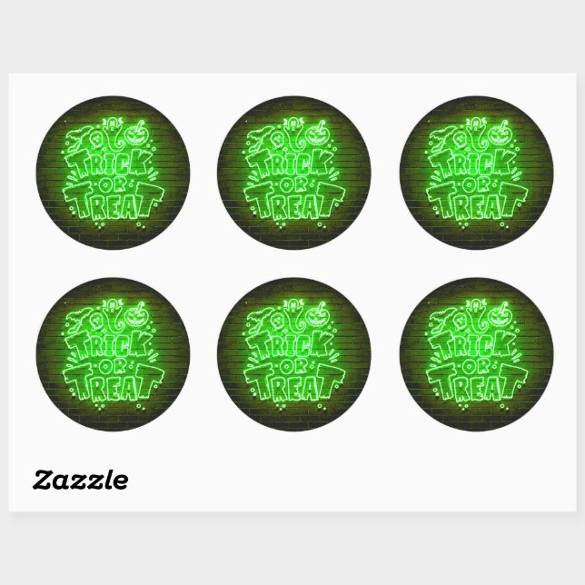 Sticker Rond Halloween Neon Glow Look Green Trreat Party (Feuille)
