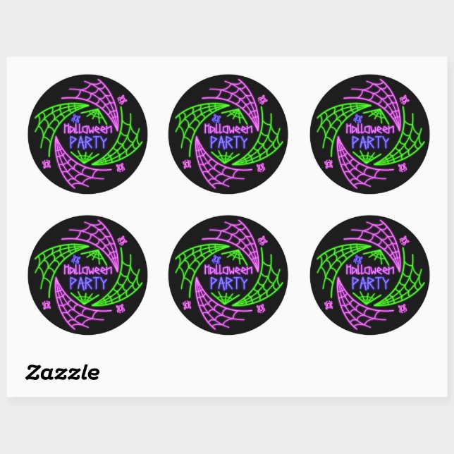 Sticker Rond Halloween Neon Glow Look Spider Web Party (Feuille)