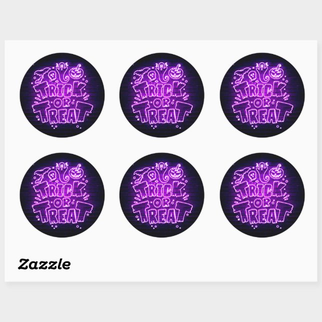 Sticker Rond Halloween Neon Llow Look Purple Trreat Party (Feuille)