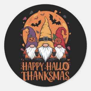 Sticker Rond Halloween Noël Joyeux HalloMerciMas Gnomes