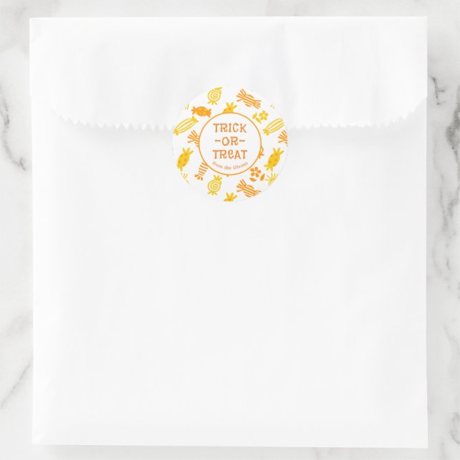Sticker Rond Halloween noir et blanc Trou ou traitement (Sac)