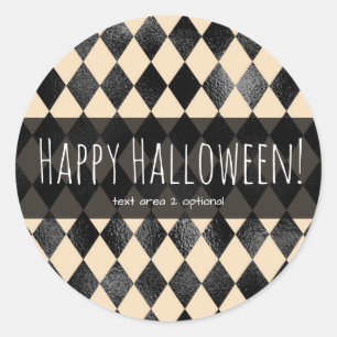 Sticker Rond Halloween noir et crème Diamond Motif Whimsical