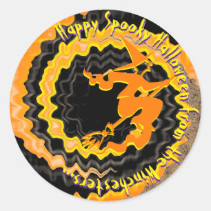 Sticker Rond Halloween noir volant sorcière magique texte ortho