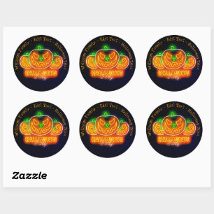 Sticker Rond Halloween Nom Année 20xx Neon Citrouille à l'appar
