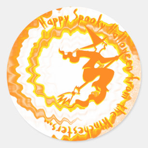 Sticker Rond Halloween orange volant sorcière magique texte ort