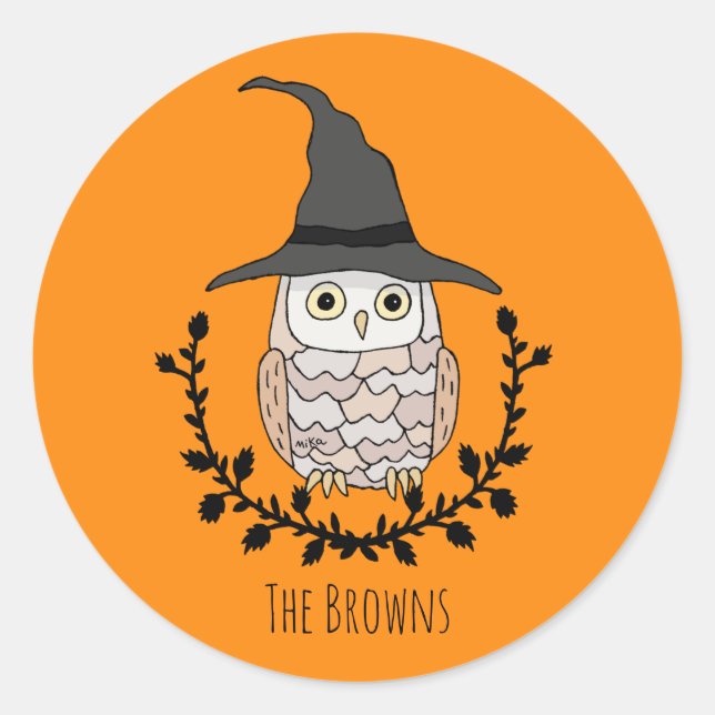 Sticker Rond Halloween Owl Witch Casquette Halloween Fête Favor (Devant)