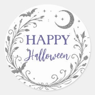 Sticker Rond Halloween Pailleté Argent Sorcière Whimsique Wicca