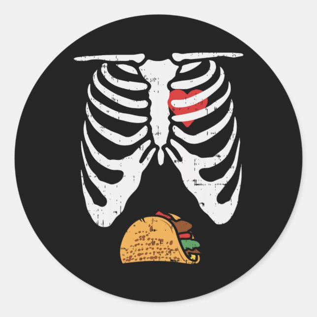 Sticker Rond Halloween Papa Skeleton Taco Belly Fun Pregnancy C (Devant)