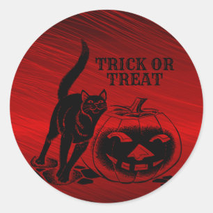 Sticker Rond Halloween Parti mal noir Chat Citrouille rouge peu