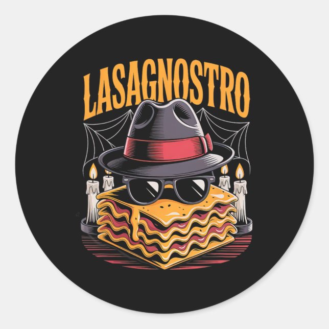 Sticker Rond Halloween Pasta Mème Mafia Parodie Funny Lasagna A (Devant)