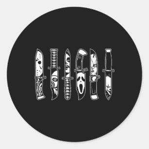 Sticker Rond Halloween Personnages De Film Horreur En Couteaux 