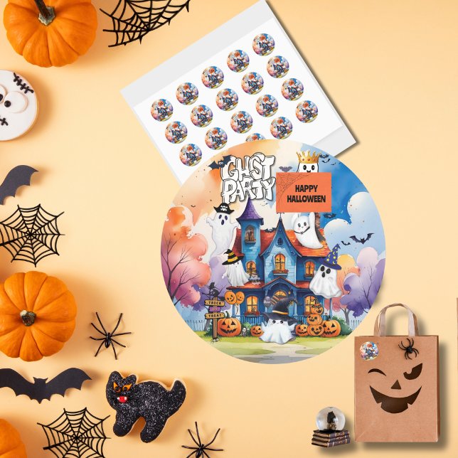 Sticker Rond Halloween Personnalisé Ghost Party Enfants (Créateur téléchargé)