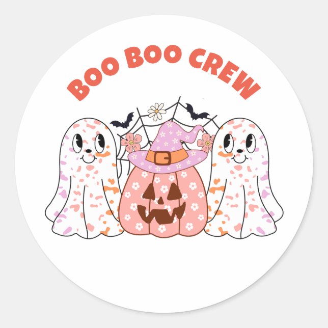 Sticker Rond Halloween personnalisées de l'équipage du Boo fant (Devant)