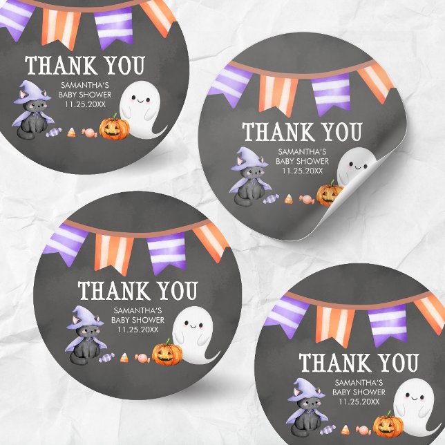 Sticker Rond Halloween Petit Boo Ghost Baby shower (Halloween A Little Boo is Almost Due Ghost Baby Shower Sticker)