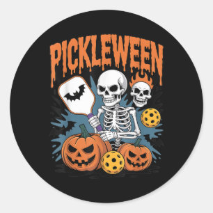 Sticker Rond Halloween Pickleball Hommes Femmes