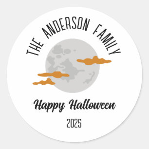Sticker Rond Halloween Pleine lune brillante Nom personnalisé