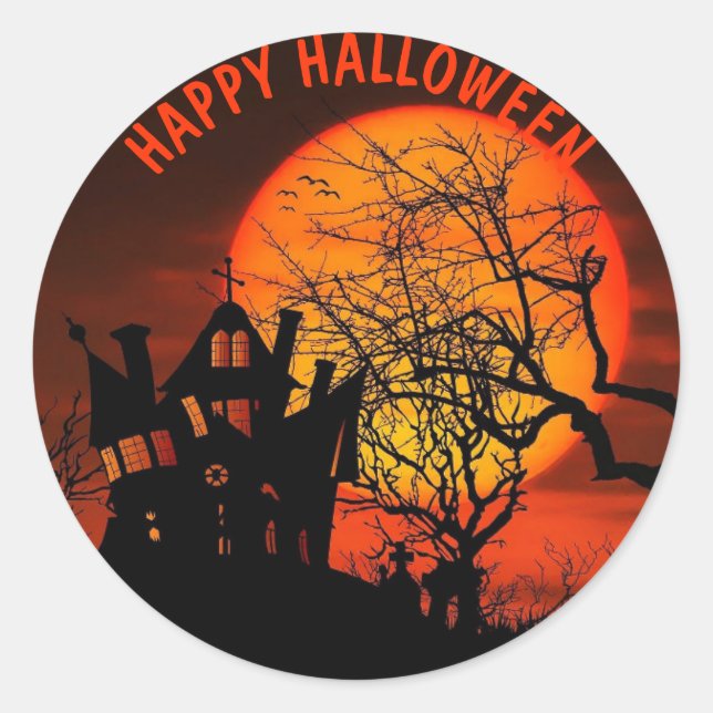 Sticker Rond Halloween Pleine lune Haunted Maison Horreur Nuit  (Devant)