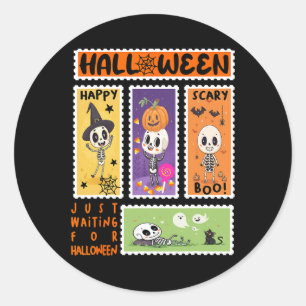 Sticker Rond Halloween Poster Timbre Rétro Skeleton Halloween K