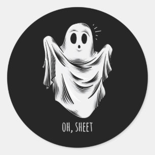 Sticker Rond Halloween pour hommes drôle Oh feuille fantôme