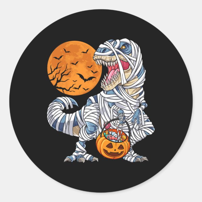 Sticker Rond Halloween Pour Les Garçons Hommes Dinosaure T Rex  (Devant)
