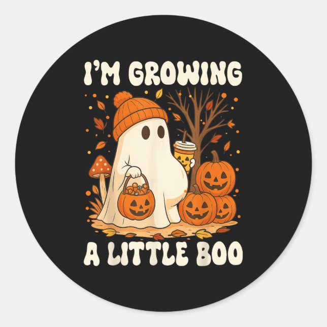 Sticker Rond Halloween Pregnancy Announcement I'm Growing A Lit (Devant)