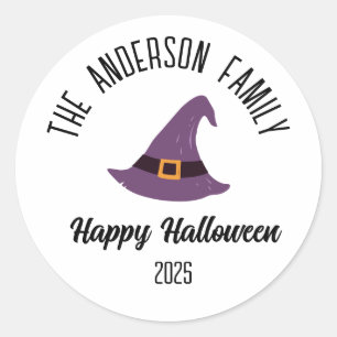 Sticker Rond Halloween Purple Witple Casquette Nom personnalisé